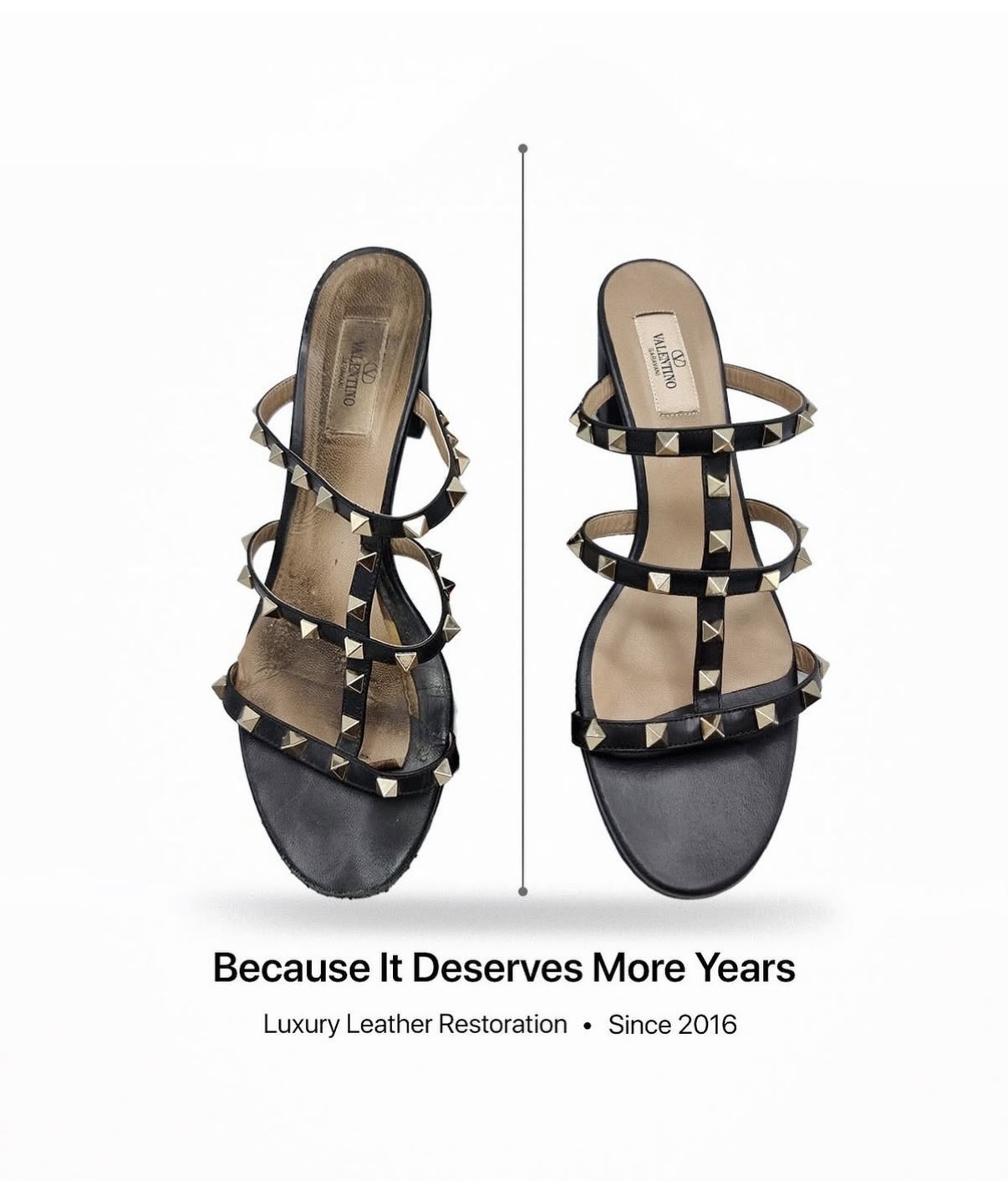 Studded heeled sandals rebuilt and returned to wear