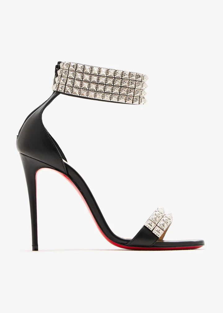 Christian Louboutin Priyadora Sandal — Black stud-embellished leather, silver hardware