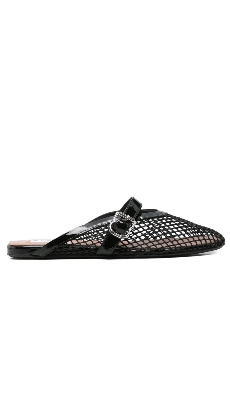 The Row Mesh Flat — Black mesh, leather trim