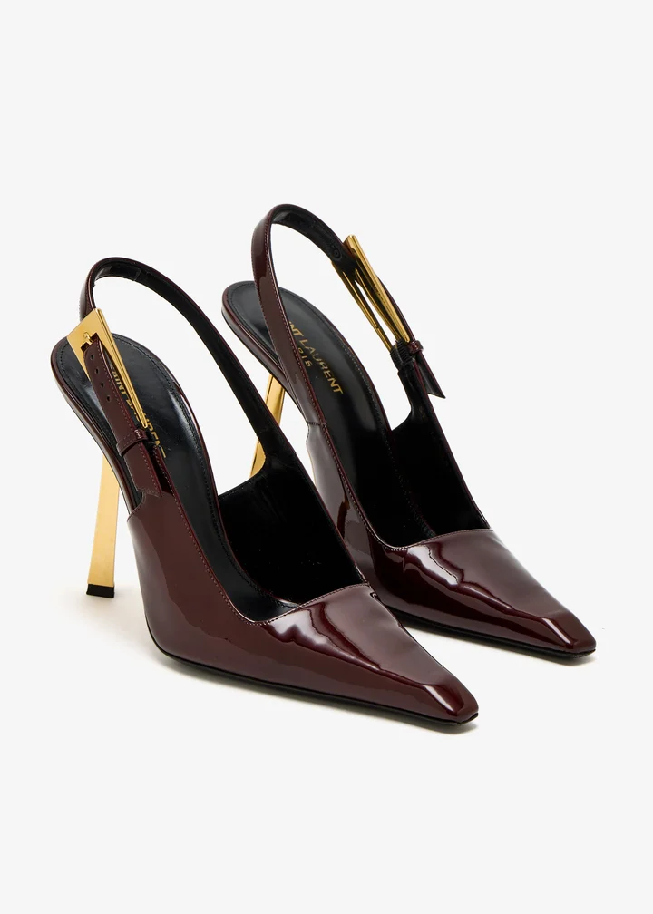 Saint Laurent Lee Slingback Pump — Burgundy patent calf leather