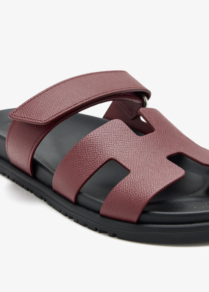 Hermès Chypre Sandal — Burgundy calf leather, H cut-out