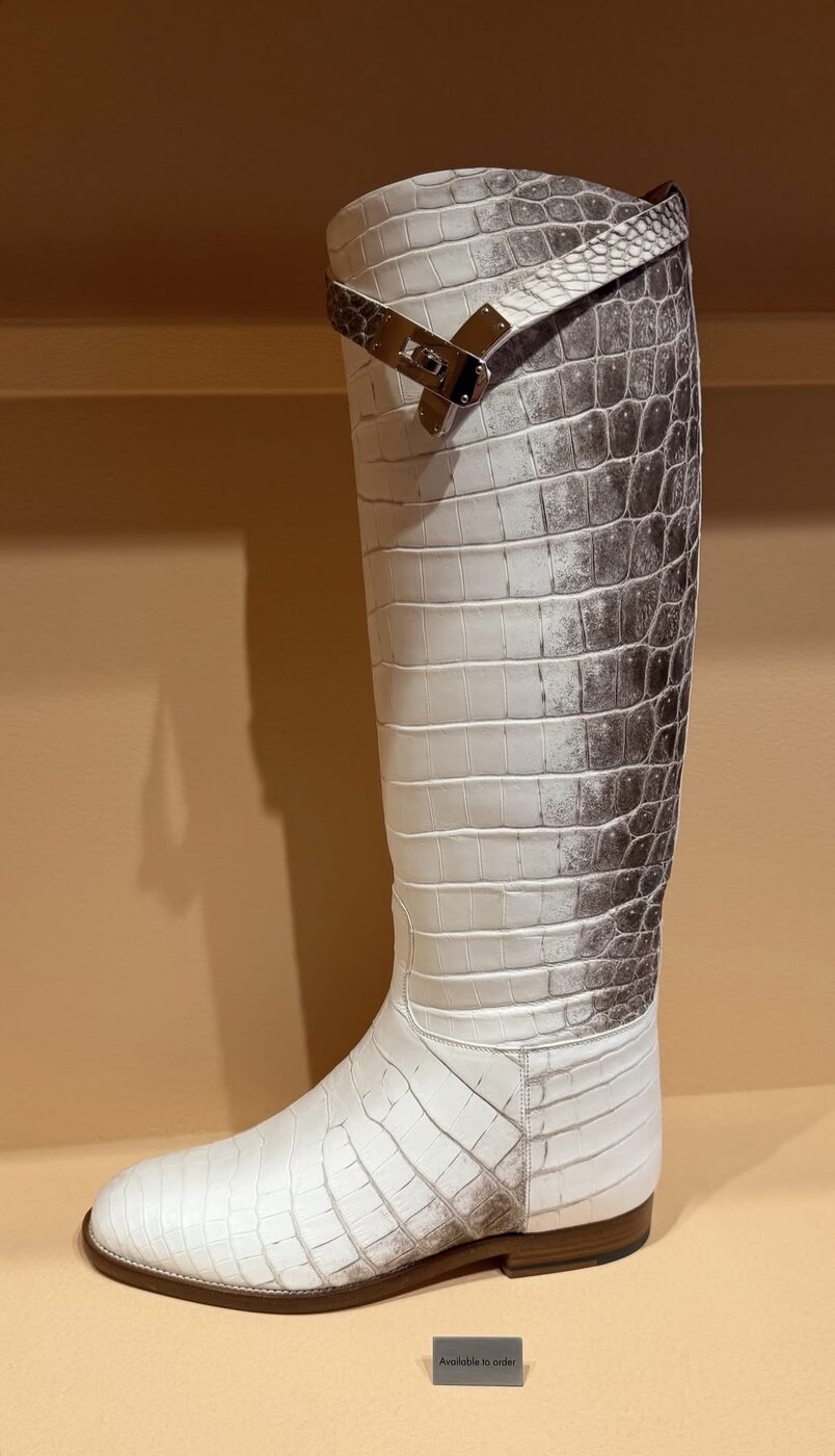 Hermès Jumping Boot — White croc-embossed leather