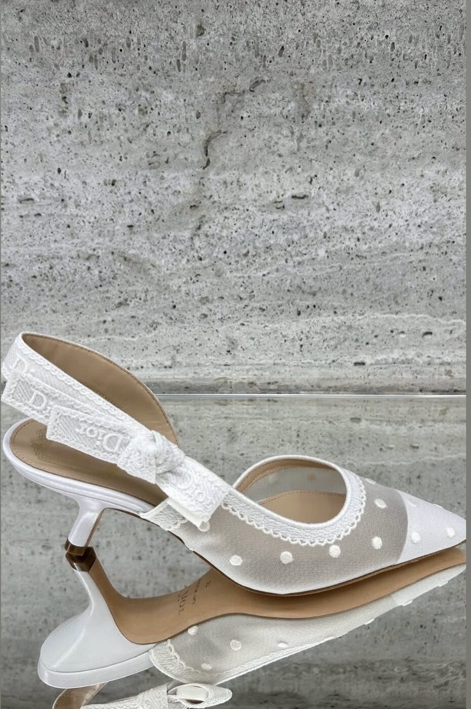 Dior Pearl Slingback — White mesh, pearl embroidery