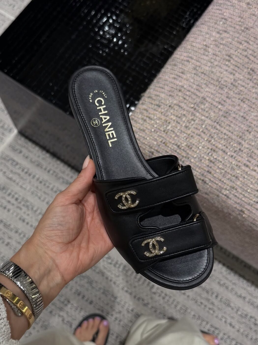 Chanel Dad Sandal — Cream leather, CC hardware