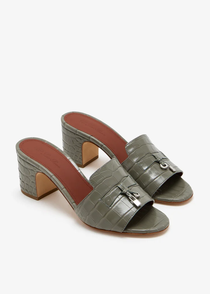 Loro Piana Summer Charm Mule — Grey crocodile leather, silver-tone charm