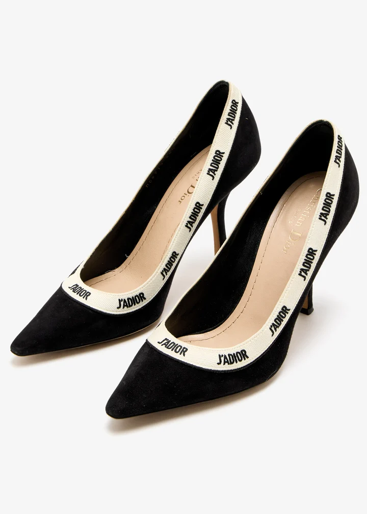 Dior J'Adior Pump — Black suede, embroidered J'Adior ribbon