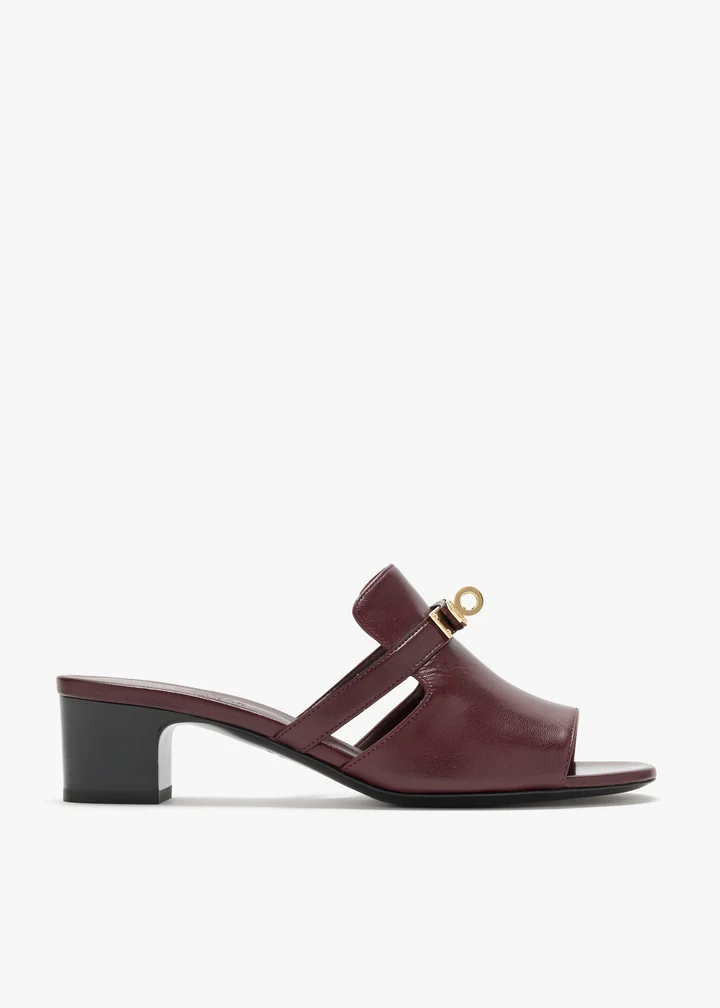 Hermès Candy Sandal — Burgundy goatskin, gold-tone Kelly buckle