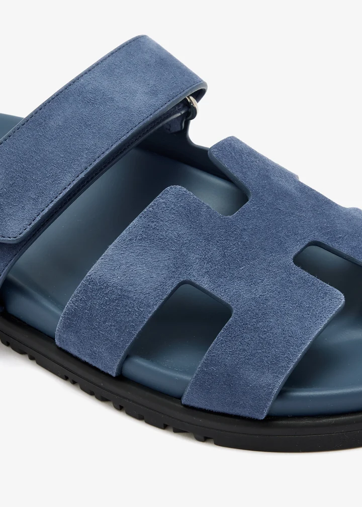 Hermès Chypre Sandal — Blue suede, anatomical rubber sole